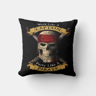 Work Like A Captain Party Like A Pirate Skull Joll Throw Pillow