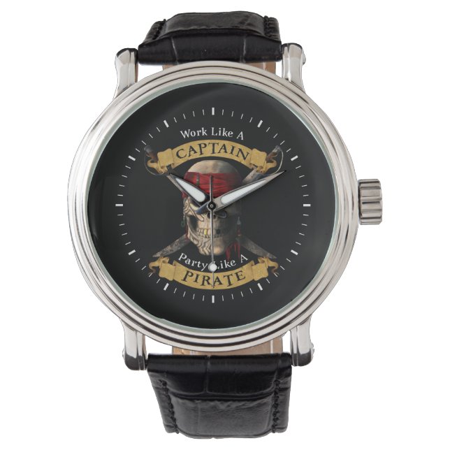 Work Like A Captain Party Like A Pirate Skull Joll Watch (Front)