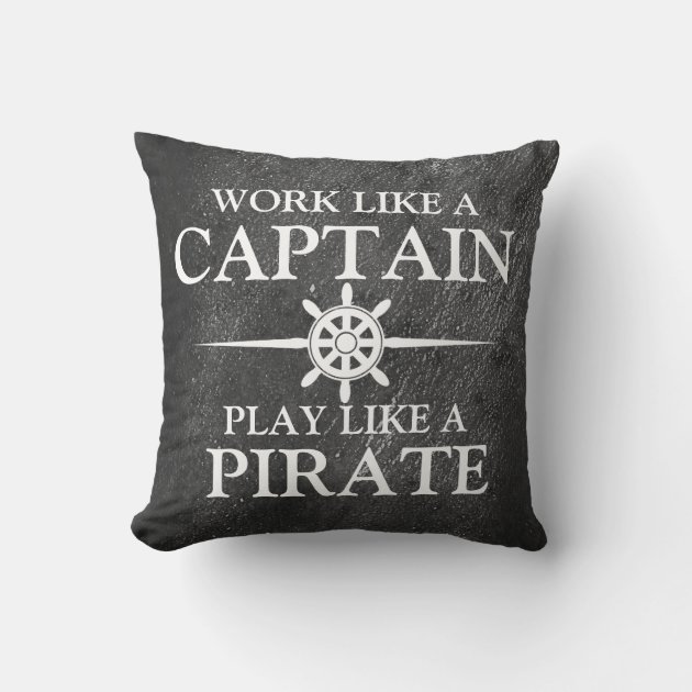 Think Like A Captain Act Like A Pirate FILLED CUSHION Zip Designer Black 