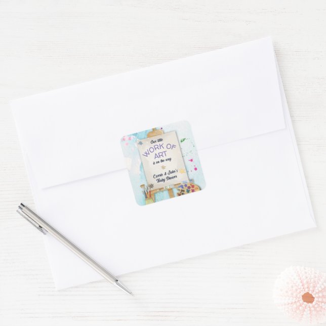 Work of Art Baby Shower Square Sticker (Envelope)