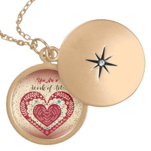 Work of Art Sweeping Heart Romantic Love Quote Gold Plated Necklace