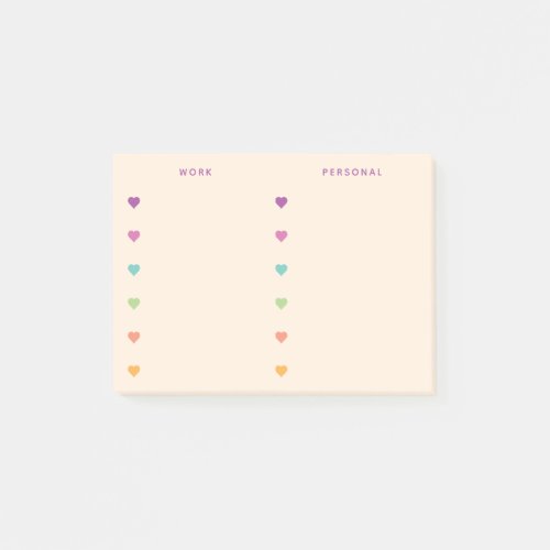 Work  Personal Colorful Hearts Checklist Post_it Notes