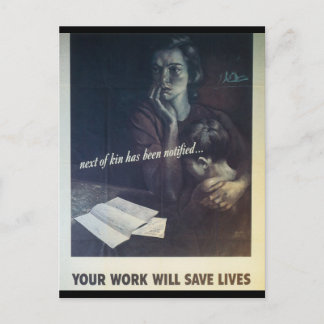 Work Saves Lives World War 2 Postcard