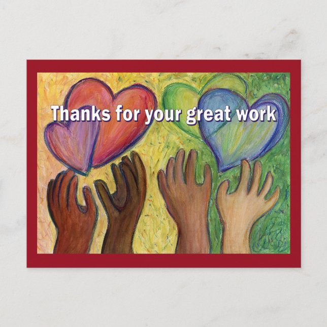 Work Thank You Hearts Art Postcard (Front)
