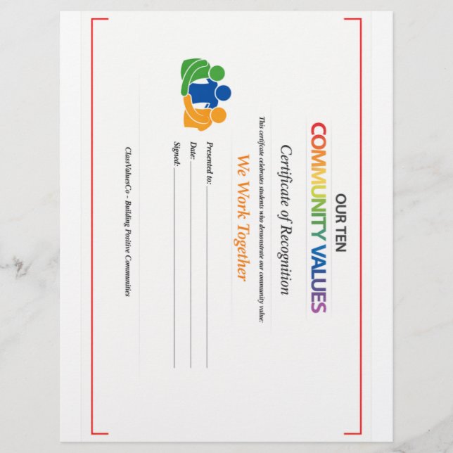 Work Together Value Certificate  Letterhead (Front)