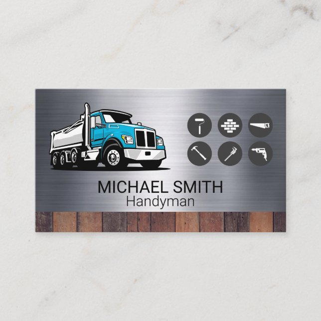 Work Truck | Construction Tools | Metal | Wood Business Card (Front)