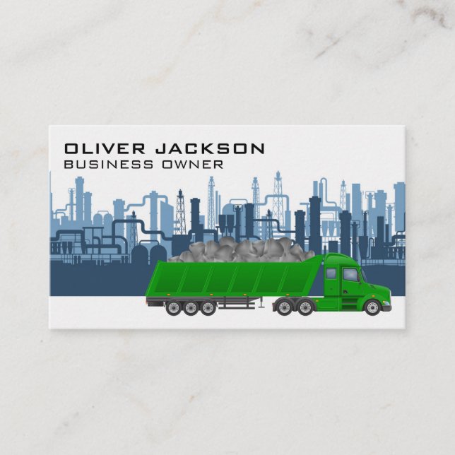 Work Truck Hauling Material | Industrial Buildings Business Card (Front)
