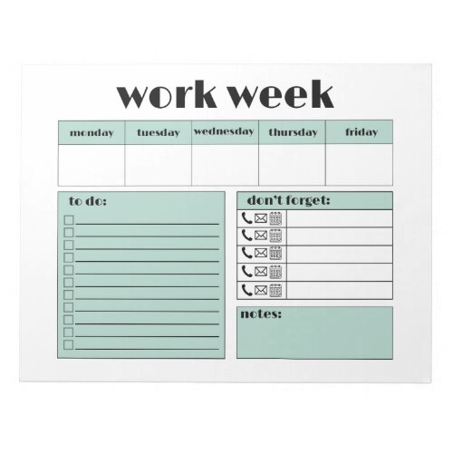 Work Week Planner _ blue Notepad
