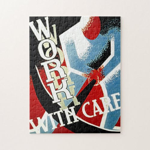 Work With Care _ Vintage Depression Era WPA Poster Jigsaw Puzzle