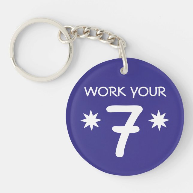 "WORK YOUR 7" Numerology Key Chain (Choose color) (Front)