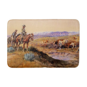 “Worked Over” Western Art by Charles M Russell Bath Mat