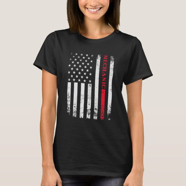Worker American Distressed Flag Car Mechanic Ameri T-Shirt (Front)