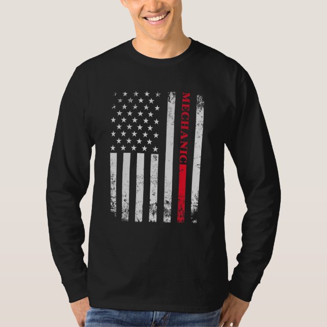 Worker American Distressed Flag Car Mechanic Ameri T-Shirt (Front)