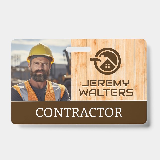Worker at Construction Site | Wood Badge (Front)