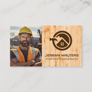 Worker at Construction Site Wood Business Card