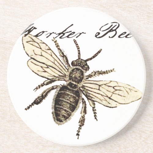 Worker Bee Insect Illustration Sandstone Coaster