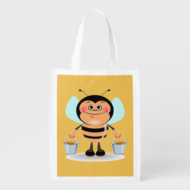 Worker Bumble Bee Carrying Buckets of Honey Grocery Bag (Front)