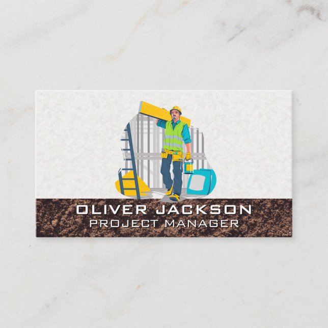 Worker Carrying Supplies to Building Site Business Card (Front)