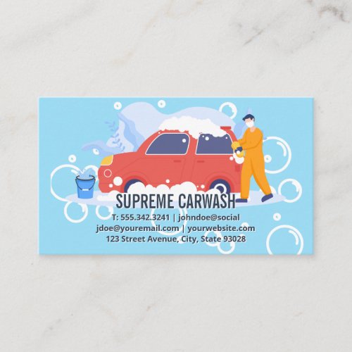 Worker Cleaning Car  Auto Wash Soap Bubbles Business Card