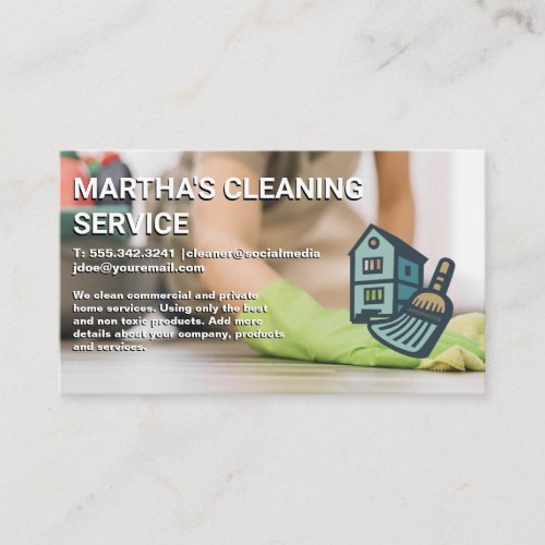 Worker Cleaning Floor Home Broom Logo Business Card