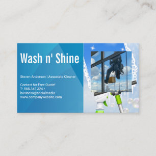 Worker Cleaning Window on Building Business Card