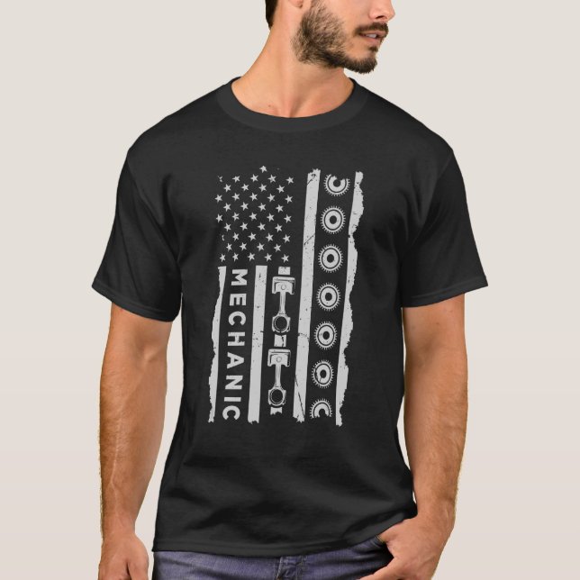Worker Diesel Mechanic Tools Trucker Engineer USA  T-Shirt (Front)