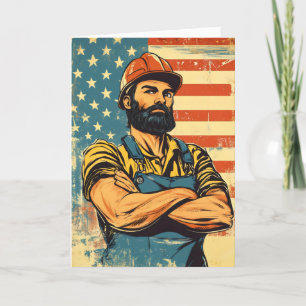 Worker Labor Day Flag Holiday Card