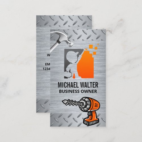 Worker Logo  Metal Drill Hammer Business Card
