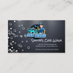 Worker Washing Car Detailing Soap Bubbles Business Card