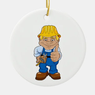 Worker With Hard Hat Ceramic Ornament