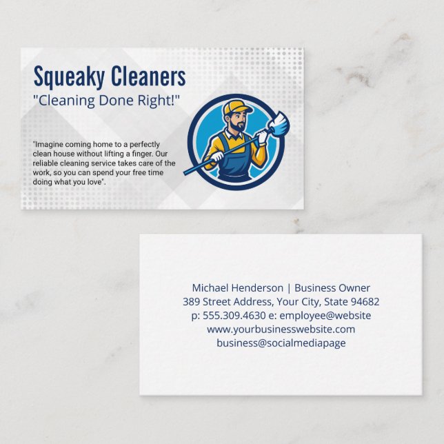 Worker with Mop | Cleaners Business Card (Front/Back)