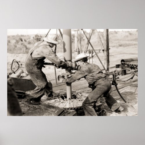 Workers at the oil well poster