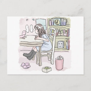 Working at a desk holiday postcard