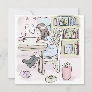 Working at a desk in my study room note card