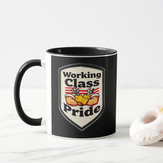 Working Class Pride Badge – Blue Collar Worker Mug (With Donut)