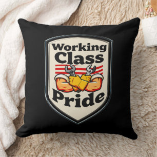 Working Class Pride Badge – Blue Collar Worker Throw Pillow