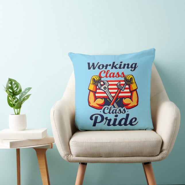 Working Class Pride Strong Arms Design Throw Pillow (Chair)