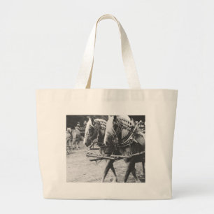 Working Draft Horses in Black and White Large Tote Bag