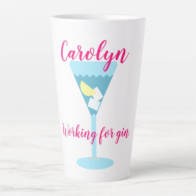 Working for gin, gin and tonic, personalised latte mug (Front)