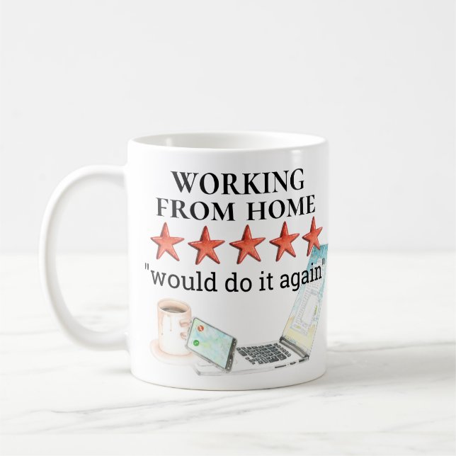 Working from Home 5 Star rating Funny Coffee Mug (Left)
