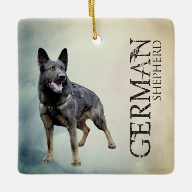 Working German Shepherd Dog  - GSD Ceramic Ornament (Front)