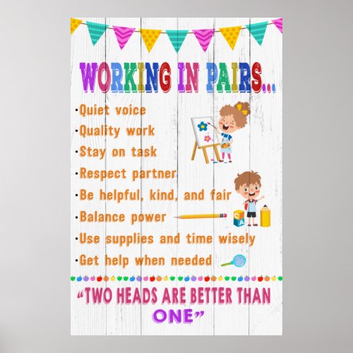 Working In Pairs Classroom Poster