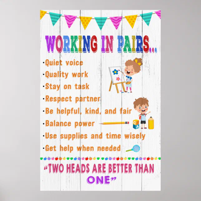 Working In Pairs Classroom Poster | Zazzle