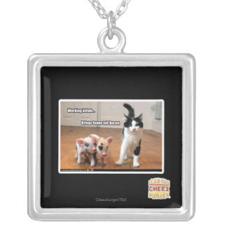 Working kitteh silver plated necklace