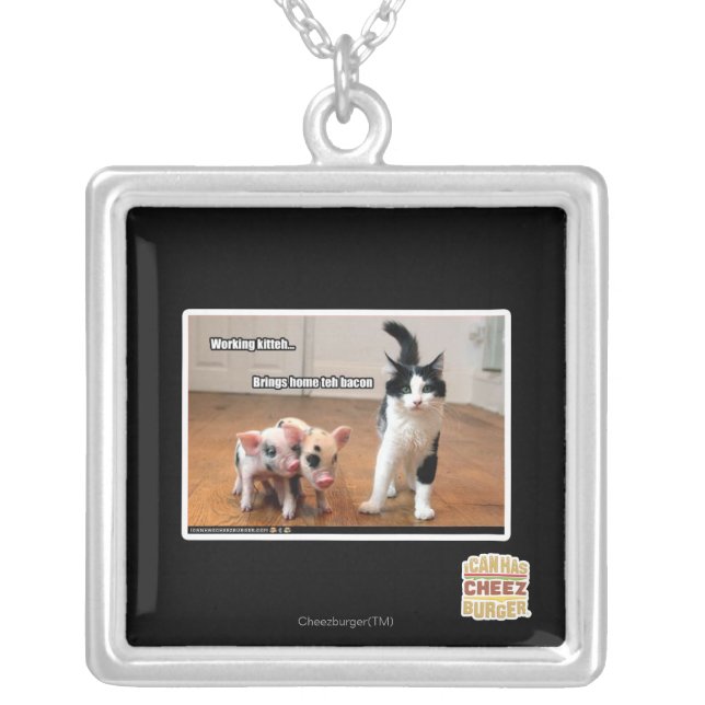 Working kitteh silver plated necklace (Front)