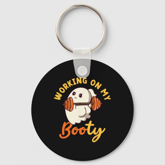Working On My Booty Boo-ty Funny Halloween Gym Gho Keychain (Front)