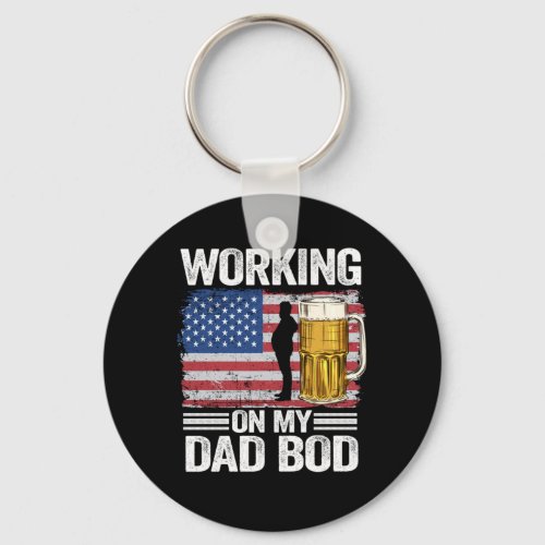 Working On My Dad Bod US Flag Funny Beer Drinking Keychain