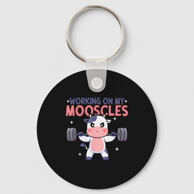 Working On My Mooscles Moo Muscles Workout Design  Keychain (Front)
