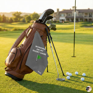 Working On My Short Game Funny Green Flag Personal Golf Towel