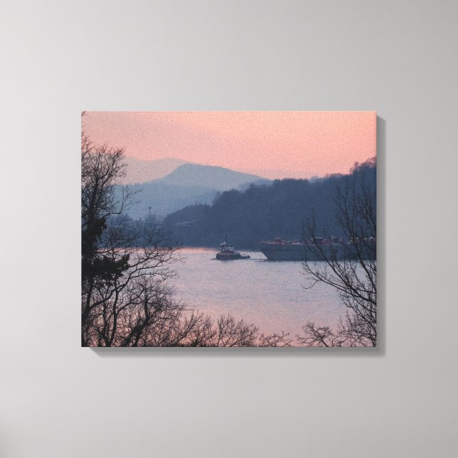 Working On the River At Sunset Canvas Print (Front)